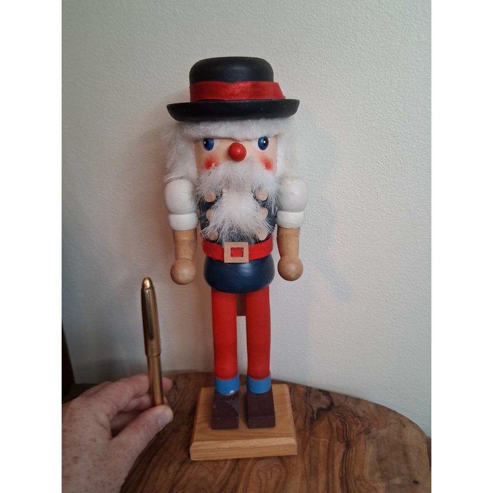 Vintage Wooden Nutcracker Soldier 12 Inch Christmas Decor Navy Red Black